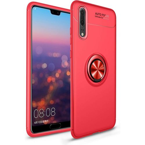 Coque Pour Huawei P20 Anneau Kickstand Antichoc Coque,360 Degrés Rotation Magnetique Bague Support Arriere Doux Tpu Anti-Choc Etui Avec Protection Support De Voiture Magnétique -Rouge