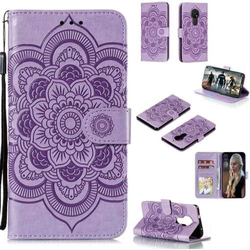 Portefeuille Coque Pour Nokia 7.2 / Nokia 6.2 Smartphone Magnétique Pu Cuir Etui Rabat Avec Fente Pour Carte Et Dragonne Mandala Fleur Motif - Pourpre