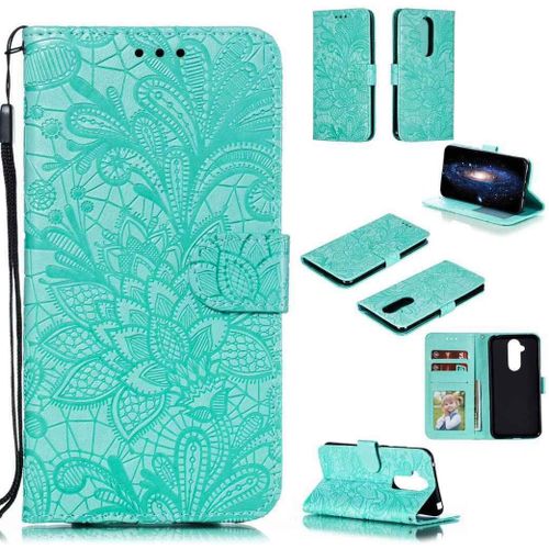 Portefeuille Coque Pour Nokia 8.1 Smartphone Magnétique Pu Cuir Etui Rabat Avec Fente Pour Carte Et Dragonne Dentelle Fleur Motif-Vert