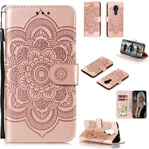 Portefeuille Coque Pour Nokia 7.2 / Nokia 6.2 Smartphone Magnétique Pu Cuir Etui Rabat Avec Fente Pour Carte Et Dragonne Mandala Fleur Motif - Or Rose