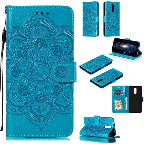 Portefeuille Coque Pour Nokia 3.2 Smartphone Magnétique Pu Cuir Etui Rabat Avec Fente Pour Carte Et Dragonne Mandala Fleur Motif - Bleu