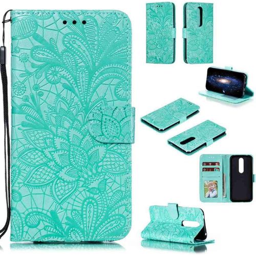 Portefeuille Coque Pour Nokia 4.2 Smartphone Magnétique Pu Cuir Etui Rabat Avec Fente Pour Carte Et Dragonne Dentelle Fleur Motif-Vert