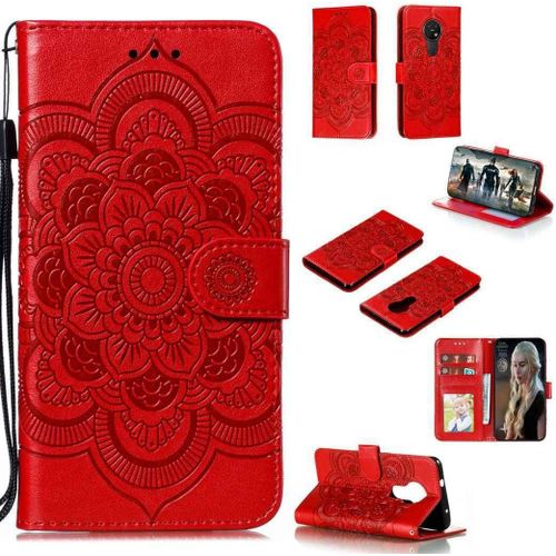 Portefeuille Coque Pour Nokia 7.2 / Nokia 6.2 Smartphone Magnétique Pu Cuir Etui Rabat Avec Fente Pour Carte Et Dragonne Mandala Fleur Motif - Rouge