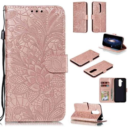 Portefeuille Coque Pour Nokia 8.1 Smartphone Magnétique Pu Cuir Etui Rabat Avec Fente Pour Carte Et Dragonne Dentelle Fleur Motif - Or Rose