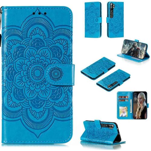 Portefeuille Coque Pour Xiaomi Mi Note 10 Smartphone Magnétique Pu Cuir Etui Rabat Avec Fente Pour Carte Et Dragonne Mandala Fleur Motif - Bleu