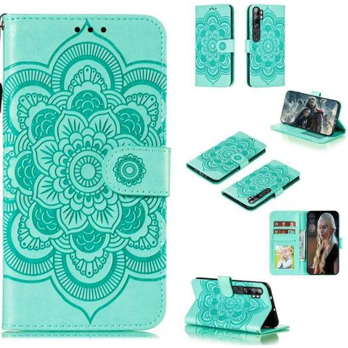 Portefeuille Coque Pour Xiaomi Mi Note 10 Smartphone Magnétique Pu Cuir Etui Rabat Avec Fente Pour Carte Et Dragonne Mandala Fleur Motif - Vert