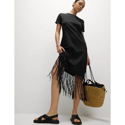 Robe De Plage T-Shirt Midaxi En Jersey À Franges - Noir