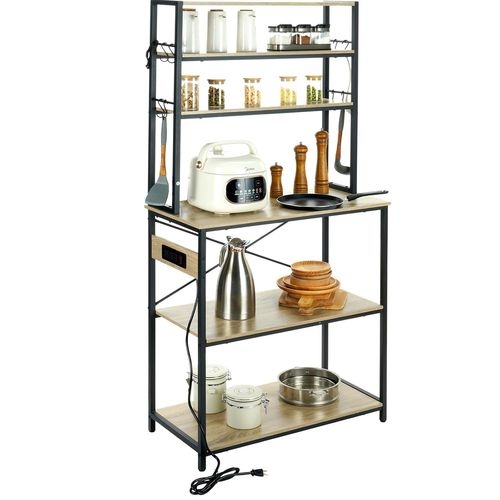 Lbgwp60 Étagère De Cuisine Industrielle À 6 Niveaux Étagère De Rangement De Cuisine 80x40x168 Cm Support Pour Micro-Ondes Avec Rangement Interrupteur Charge 120 Kg Pour Ranger Four Épices Vaisselles