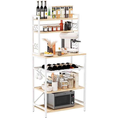Lbgwp60 Étagère De Cuisine,Meuble De Rangement À 6 Niveaux Avec 12 Crochets En S,Étagères De Stockage Pour Four À Micro-Ondes,Cadre En Acier,58 X 39 X 144cm,Couleur Naturelle Hbr003r