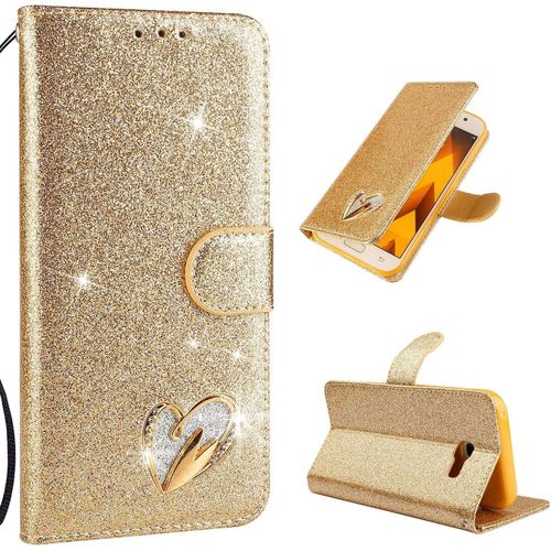 Coque Pour Samsung Galaxy A3 2017 A320 Coque Case Étui Pu Portefeuille Housse Luxe Bling Paillette Rabat Magnétique Flip Cover Porte Carte Antichoc Pour Samsung Galaxy A3 2017 A320or