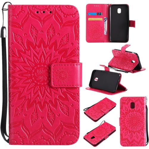 Coque Pour Samsung Galaxy J3 2017 / J330 Coque Housse Portefeuille Case Fleur Design Pour Samsung Galaxy J3 2017 / J330 Flip Cover Magnétique Protection Pour Galaxy J3 2017/J330,Coque Rouge