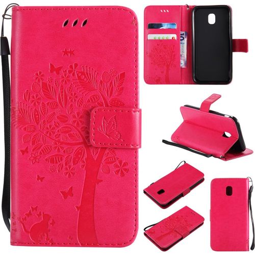 Coque Pour Samsung Galaxy J3 2017/J330 Coque Housse Case Portefeuille Etui Pour Samsung Galaxy J3 2017/J330 Flip Cover Magnétique Protection Pour Galaxy J3 2017/J330,Étui Rose Rouge