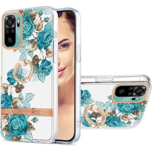Coque Pour Xiaomi Redmi Note 10 4g Xiaomi Redmi Note 10s Étui Coque Silicone Fleur Motif Souple Tpu Case Mince Doux Couleur Housse Antichoc Etui Avec Anneau Bague Ring Supportbleu Gris