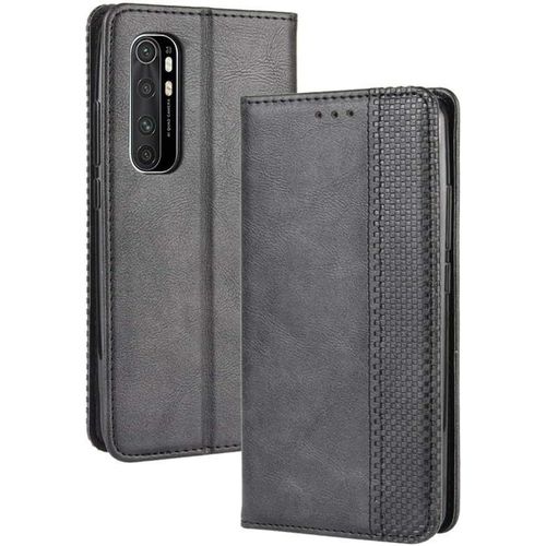 Coque Pour Xiaomi Mi Note 10 Lite Etui, Cuir Pu Premium Rétro Flip Case, Id Carte De Crédit Slot Holder Flip Cover Stand Housse De Fermeture Magnétique, Noir