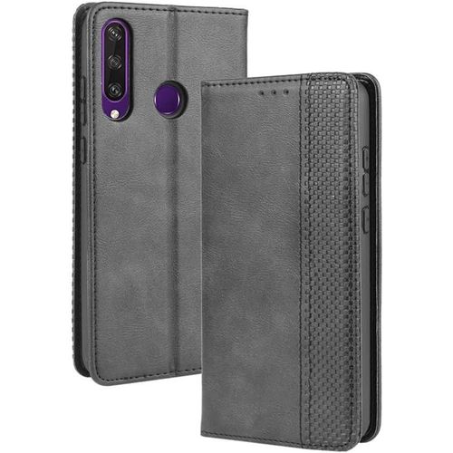 Coque Pour Huawei Y6p Etui, Cuir Pu Premium Rétro Flip Case, Id Carte De Crédit Slot Holder Flip Cover Stand Housse De Fermeture Magnétique, Noir