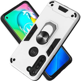 Coque Pour Motorola Moto G8 Power Avec Anneau Support De Bague Rotative Double Couche Renforcée Défense Bumper Tpu Silicone Antichoc Housse Etui Argent