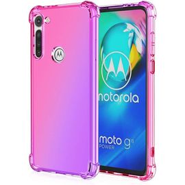 Coque Pour Motorola Moto G8 Power Coque, Étui En Gradient Color Tpu Case Cover, Coins Renforcés Housse De Protecteur Transparente Antichoc Souple Tpu Silicone Bumper Rose/Purple