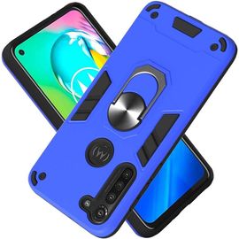 Coque Pour Motorola Moto G8 Power Avec Anneau Support De Bague Rotative Double Couche Renforcée Défense Bumper Tpu Silicone Antichoc Housse Etui Bleu