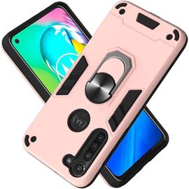 Coque Pour Motorola Moto G8 Power Avec Anneau Support De Bague Rotative Double Couche Renforcée Défense Bumper Tpu Silicone Antichoc Housse Etui Or Rose