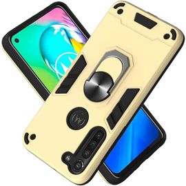 Coque Pour Motorola Moto G8 Power Avec Anneau Support De Bague Rotative Double Couche Renforcée Défense Bumper Tpu Silicone Antichoc Housse Etui Or