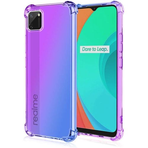 Coque Pour Realme C11 Coque Étui En Gradient Color Tpu Case Cover Coins Renforcés Housse De Protecteur Transparente Antichoc Souple Tpu Silicone Bumper Bleu/Purple