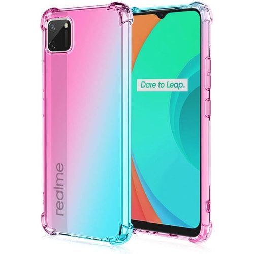 Coque Pour Realme C11 Coque Étui En Gradient Color Tpu Case Cover Coins Renforcés Housse De Protecteur Transparente Antichoc Souple Tpu Silicone Bumper Rose/Vert