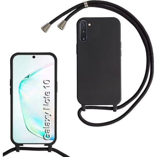 Coque Pour Samsung Galaxy Note10,Collier Pour Étui Colliers De Cellulaire Corde Silicone Avec Cordon Case Tpu Bumper,Mince Antichoc Réglable Lanyard Case, Noir