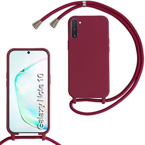 Coque Pour Samsung Galaxy Note10,Collier Pour Étui Colliers De Cellulaire Corde Silicone Avec Cordon Case Tpu Bumper,Mince Antichoc Réglable Lanyard Case, Rouge