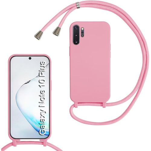 Coque Pour Samsung Galaxy Note10 Plus,Collier Pour Étui Colliers De Cellulaire Corde Silicone Avec Cordon Case Tpu Bumper,Mince Antichoc Réglable Lanyard Case, Rose
