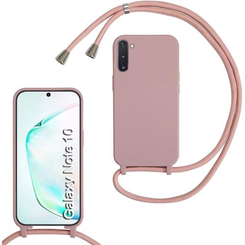 Coque Pour Samsung Galaxy Note10,Collier Pour Étui Colliers De Cellulaire Corde Silicone Avec Cordon Case Tpu Bumper,Mince Antichoc Réglable Lanyard Case, Sable Rose