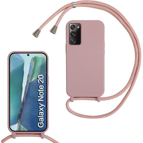 Coque Pour Samsung Galaxy Note20,Collier Pour Étui Colliers De Cellulaire Corde Silicone Avec Cordon Case Tpu Bumper,Mince Antichoc Réglable Lanyard Case, Sable Rose