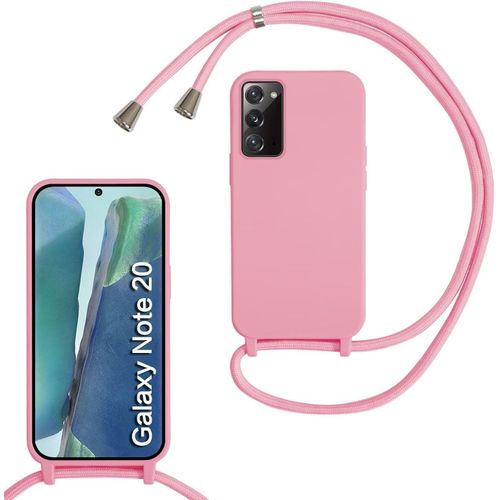 Coque Pour Samsung Galaxy Note20,Collier Pour Étui Colliers De Cellulaire Corde Silicone Avec Cordon Case Tpu Bumper,Mince Antichoc Réglable Lanyard Case, Rose