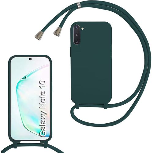 Coque Pour Samsung Galaxy Note10,Collier Pour Étui Colliers De Cellulaire Corde Silicone Avec Cordon Case Tpu Bumper,Mince Antichoc Réglable Lanyard Case, Vert Foncé