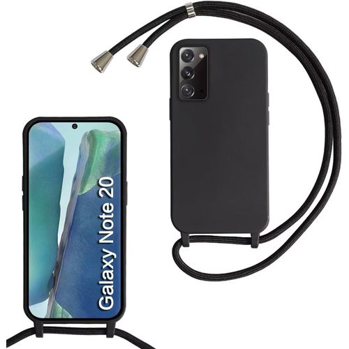 Coque Pour Samsung Galaxy Note20,Collier Pour Étui Colliers De Cellulaire Corde Silicone Avec Cordon Case Tpu Bumper,Mince Antichoc Réglable Lanyard Case, Noir