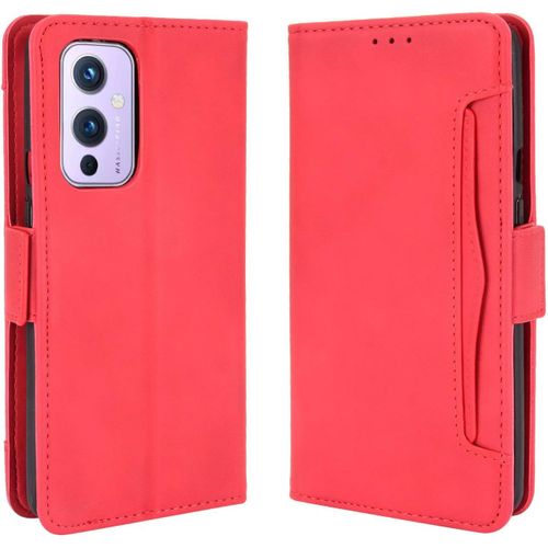 Coque Oneplus 9,Housse En Pu Cuir De Haute Qualité Avec Emplacements De Cartes Flip Etui Pour Oneplus 9 Rouge