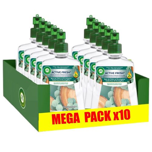 AIR WICK Lot de 10 Recharges diffuseur spray automatique désodorisant sans gaz Bois de Cèdre & Eucalyptus