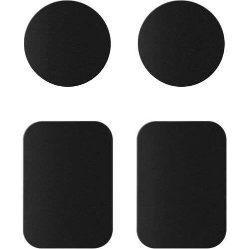 4 Pièces Plaque Metallique Telephone, Plaques De Métal Minces Avec Adhésif Pour Support Téléphone Voiture Magnétique Aimant Telephone Voiture, Noir 2 Rondes Et 2 Rectangles