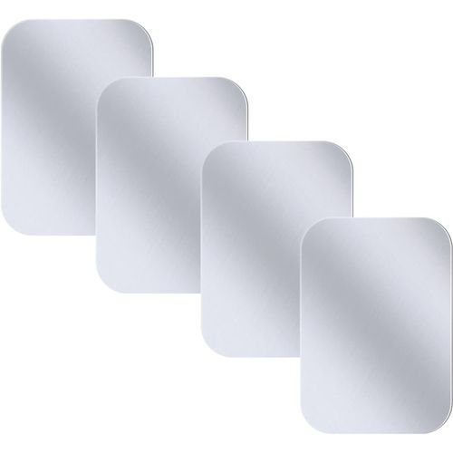 4 Pièces Plaque Metallique Telephone, Plaques De Métal Minces Avec Adhésif Pour Support Téléphone Voiture Magnétique Aimant Telephone Voiture, Argent 4 Rectangles