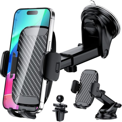 Support Téléphone Voiture, [Ventouse Ultra Puissante & Clip Stable] Porte Telephone Voiture 3 En 1 Accroche Telephone Voiture Pose Gps Voiture Universel Portable Pour Tous Les Smartphones