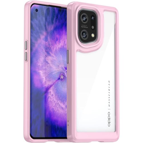 Coque Pour Oppo Find X5, Housse Transparente Antichoc Antipoussière, Protection Complète À 360°, Etui Bumper Silicone & Pc, Rose