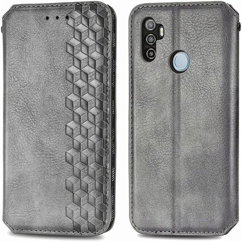 Coque Pour Oppo A53 En Cuir Synthétique Couleur Unie Magnétique Avec Fonction De Support Coque De Protection Pour Oppo A53 165 Cm Gris