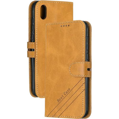 Coque Huawei Y5 2019 / Huawei Honor 8s,Élégant Étui En Pu Cuir Flip Coquille Couverture De Protection Portefeuille À Stand Magnetique Etui Cover Housse Pour Huawei Y5 2019 / Honor 8s Cas,Jaune