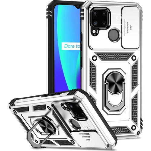 Coque De Téléphone Légère De Luxe De Couleur Unie Pour Oppo Realme C11 C12 C15 Realmec15 Rmx2180, Coque De Téléphone Anti-Rayures Avec Ventouse Magnétique Argenté, Realme C11