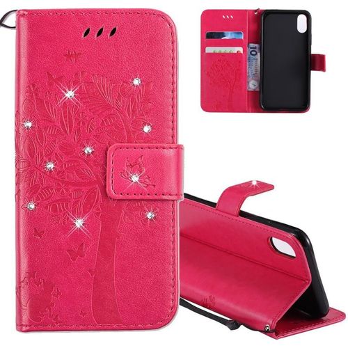 Pour Huawei Honor 10 Lite Coque Bling Cristal Diamant Papillon Fleur Arbre À Souhaits Gaufrage Housse Pu Cuir Housse Coquille Couverture Stand Compatible With Huawei P Smart 2019wish Rose