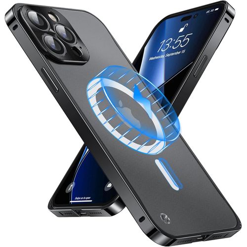 Coque Iphone 14 Pro Max Case Pour Chargeur Magsafe Ultra Fine En Pc Givré Arrière Cadre En Métal Bumper De Protection De Qualité Militaire Coque Noiriphone 14 Pro Max