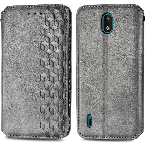 Coque Pour Nokia 1.3 En Cuir Synthétique Couleur Unie Magnétique Fonction De Support Coque De Protection À Clapet Pour Nokia 1.3 57"" Gris