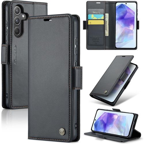 Coque Pour Samsung Galaxy A55 5g Etui Protection Housse Premium En Cuir Pu Portefeuille, Pochette De Portefeuille Fermeture Magnétique Etui À Rabat Pour Samsung Galaxy A55 - Noir