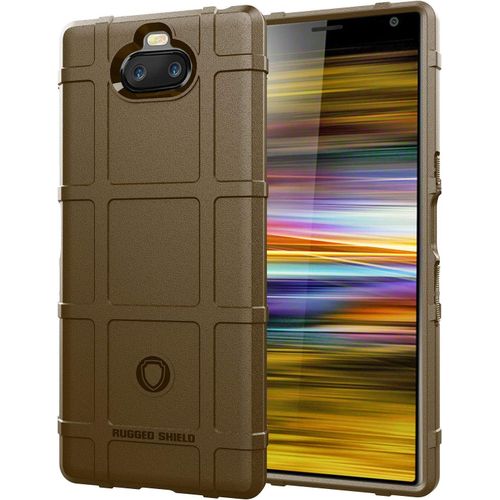 Sony Xperia 10 Plus Coque, Armure Housse Anti-Chute Etui Tpu Silicone Coque Résistant Case Cover Pour Sony Xperia 10 Plus Smartphone Marron
