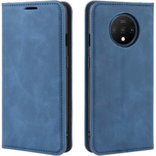 Coque Pour Oneplus 7t 6.55"", Flip Coque En Pu Cuir Housse Protection De Coque Rétro Matte Case Cover Pour Oneplus 7t Smartphone Bleu