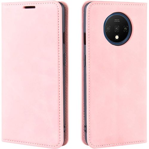 Coque Pour Oneplus 7t 6.55"", Flip Coque En Pu Cuir Housse Protection De Coque Rétro Matte Case Cover Pour Oneplus 7t Smartphone Pink